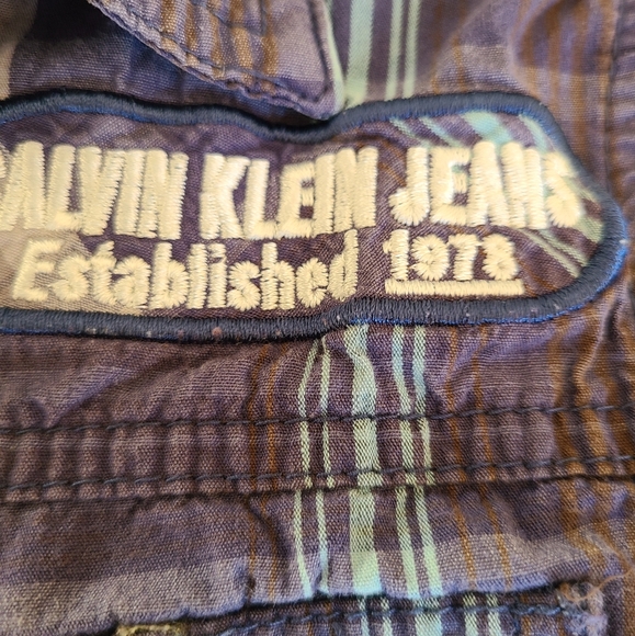 CALVIN KLEIN JEANS blue plaid cotton button down s - Picture 4 of 4